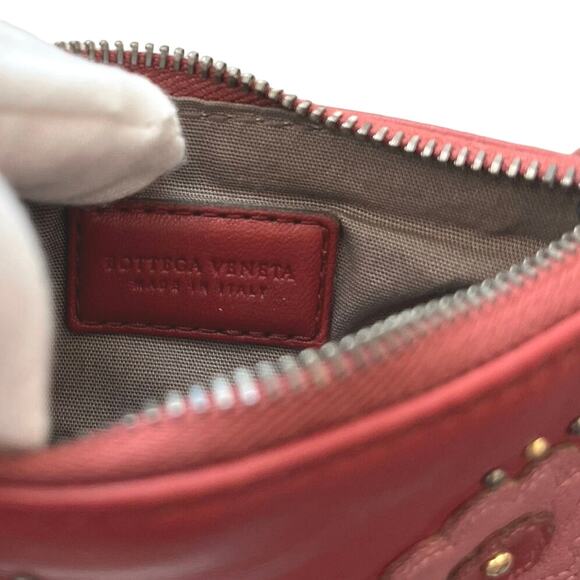 Bottega Veneta Leather Keychain Coin Pouch Red Floral - Picture 6 of 12